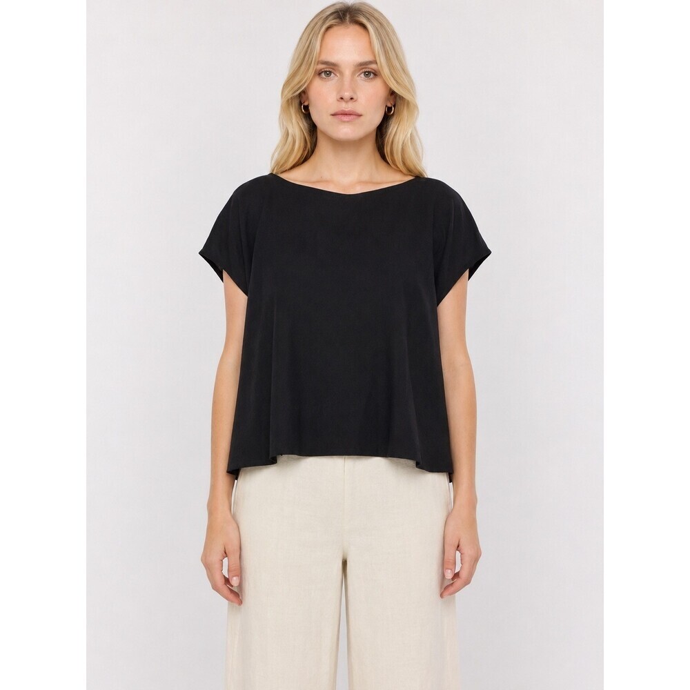 Louiza Babouryan Linen Cap Sleeve Top Women Size small boxy  Black Linen